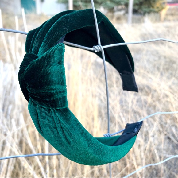 Accessories - New! Velvet Knotted Headband in Jewel Tone Green